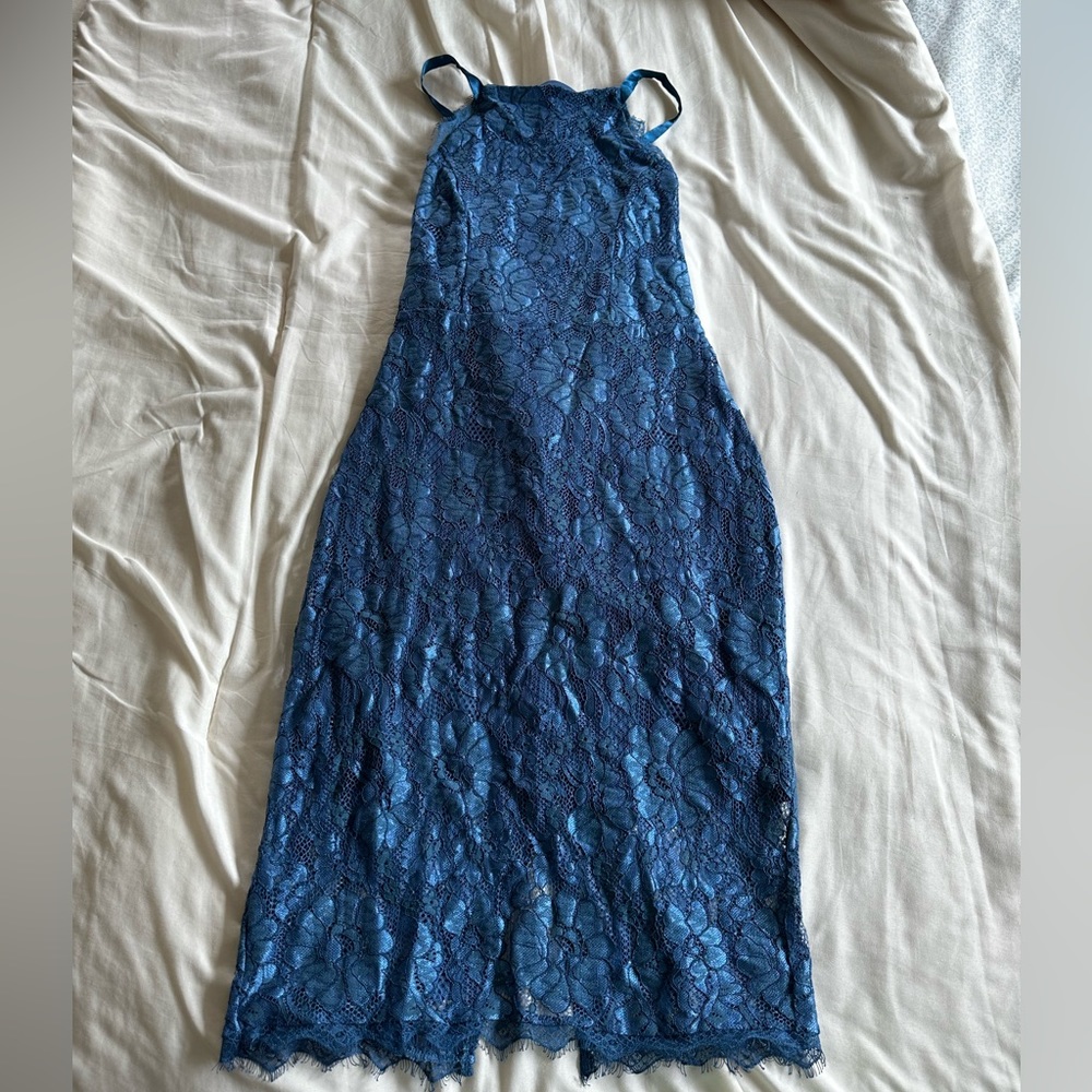 Lace floral dress with open back and tie detail